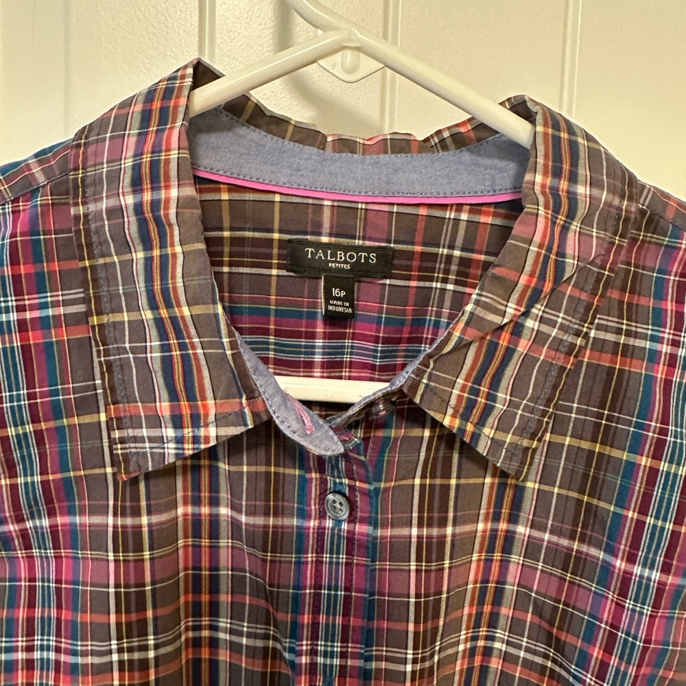 Talbots Size 16p Checkered Button Down Shirt - image 4